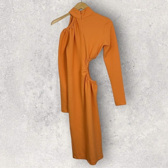 Rotate Birger Christensen Alice Dress Mock Orange Cutout Midi Long Sleeve 4 Mock - Picture 5 of 13